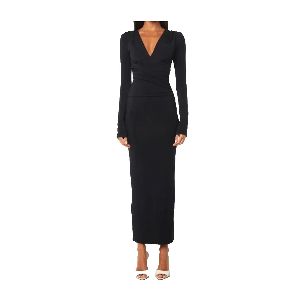 The Line By K Women's Small Maxi Dress Calli Long Sleeve Ruched V-Neck Jersey